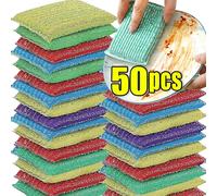 Esponja de alambre de acero, cepillo de aceite antiadherente, paño de limpieza de doble cara, paño de cocina, estropajo, herramienta de limpieza de trapo, 10/50 Uds. Random color 20pcs