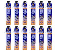 Espuma de Poliuretano 750ml con Cánula - Aislamiento Térmico y Acústico - Expansiva y de Secado Rápido - Para Construcción, Sellado y Reparación de Grietas, Pack de 12 unidades