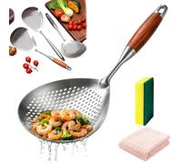 Espumadera de Acero Inoxidable con Mango de Madera, Cuchara Colador para Pasta, Huevos, Verduras y Alimentos Fritos (#A,L)