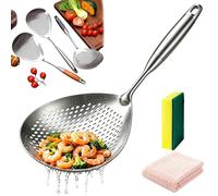 Espumadera de Acero Inoxidable con Mango de Madera, Cuchara Colador para Pasta, Huevos, Verduras y Alimentos Fritos (#C,L)