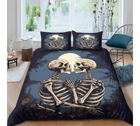 Esqueleto Gótico Juego De Ropa De Cama 3 Piezas,Juego De Pareja Calaveras Funda Nórdica con,Contiene Funda De Edredón De Microfibra Y Fundas De Almohada De Reversible Cremallera Oculta Rey（220x240cm）