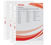 Esselte, 100 fundas para carpetas de anillas A4, carpetas con agujeros estándar impermeables para 2/3/4 anillas, de PPL antirreflectante, fundas transparentes para archivar y almacenar más hojas