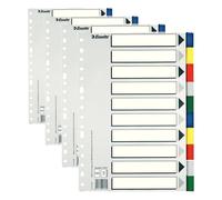 Esselte 11610 - Separadores de Plástico de Esselte, Material PP, Tamaño Folio, Gama ECO, 10 Pestañas, 5 Colores, Índice en Blanco y Negro, Multitaladro, Presentación en Bolsa Individual (Paquete de 4)