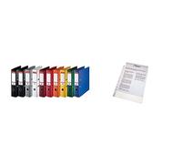 Esselte 624177 archivadores anillas lomo 75, 10 uds en colores surtidos +Funda de Plástico A4 Perforada, Transparente Mate, Abertura Superior, Polipropileno de 43 Micras, Caja de 100, 56133