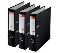 Esselte 624294 - Archivador De Palanca Essentials A4 Con Cubierta PP 30% Reciclado, 500 Hojas De Capacidad, Portaetiquetas Intercambiable, Borde Reforzado, Mecanismo Estándar, Pack De 3, Color Negro