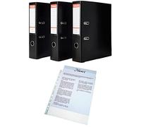 Esselte 624294 - Archivador con anillas (Capacidad 550 hojas, 3 unidades), negro + Funda de Plástico A4 Perforada, Transparente Mate, Pack de 100