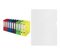 Esselte 627578, 628213 - Archivador de Palanca Esselte, Cero Emisiones de CO2, 100% Cartón Reciclado, A4, de 50 mm, Colores Surtidos, Paquete de 10Uds + Fundas, 100% Recicladas, A4, 100 Micras, 40Uds