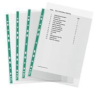 Esselte A4 - Bolsas perforadas, 1000 bolsas de PP, 34 micras de grosor, fundas A4 estampadas con espalda verde reforzada, ideales para archivadores de palanca (5 paquetes de 200), 628532