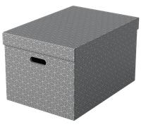 Esselte Caja Grande de Cartón para Almacenaje y Regalos con Tapa, Pack de 3, Almacenaje y Organización para la Oficina y Casa, 100% Cartón Reciclado y Reciclable, Diseño Geométrico, Gris, 628287