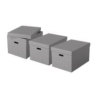 Esselte Caja Grande de Cartón para Almacenaje y Regalos con Tapa, Pack de 3, Almacenaje y Organización para la Oficina y Casa, 100% Cartón Reciclado y Reciclable, Diseño Geométrico, Gris, 628287