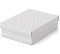 Esselte Caja mediana de cartón con tapa - Pack 3, 100% reciclado, diseño geométrico blanco