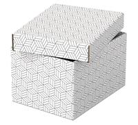 Esselte Caja Pequeña de Cartón para Almacenaje y Regalos con Tapa, Pack de 3, Almacenaje para la Oficina, Casa y Regalos, 100% Cartón Reciclado, 100% Reciclable, Diseño Geométrico, Blanco, 628280