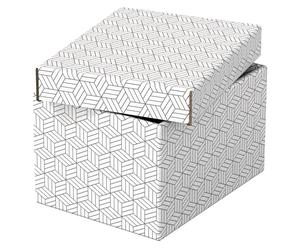 Esselte Caja Pequeña de Cartón para Almacenaje y Regalos con Tapa, Pack de 3, Almacenaje para la Oficina, Casa y Regalos, 100% Cartón Reciclado, 100% Reciclable, Diseño Geométrico, Blanco, 628280