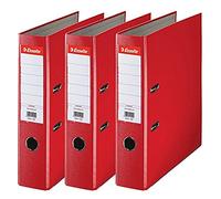 Esselte 624292 - Archivador De Palanca Essentials A4 De Polipropileno 30% Plástico Reciclado Preconsumo, Mecanismo Estándar, Capacidad 500 Hojas, Lomo 75 Mm, Etiqueta Intercambiable, Pack De 3, Rojo