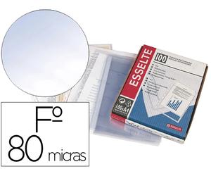 Esselte Funda Multitaladro Folio PVC Cristal 80 mc con Refuerzo, 100 unidades