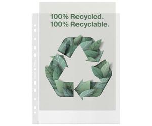 Esselte Fundas 100% Recicladas A4 Maxi, Material Resistente Premium 100 Micras en Relieve, Multitaladro, 100 unids, 627503