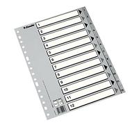 Esselte Índices numéricos de plástico, PP, Tamaño A4, Tipo 1-12, Gama ECO, Gris, 49209