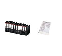 Esselte, Pack de 10 Archivadores de palanca, Negro, lomo de 75 mm, A4, PP, 320250 + Esselte Funda de Plástico A4 Perforada, Transparente Mate, Abertura Superior, PP de 43 Micras, Caja de 100, 56133