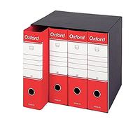 Esselte Pack de 4 archivadores Oxford con mecanismo de palanca y con funda, color rojo