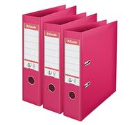 Esselte VIVIDA 624285 - Archivador de palanca A4, lomo de 75 mm, capacidad de 500 hojas, PP, cubierta de plástico, archivos y carpetas, fucsia, paquete de 3