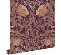 Esta Home papel pintado flores vintage en estilo art nouveau morado y rojo barro cocido 50 x 900 cm