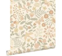 Esta Home papel pintado flores y pájaros beige, verde y rosa suave 53 cm x 10.05 m