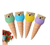 Estacas de terracota para regar plantas, búho | 4 picos de terracota de riego automático para macetas de interior y exterior, flores, riego, vacaciones, viajes