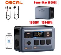 Estación de energía portátil OSCAL Power Max 1800SE de 1800W, batería Lifepo4 de 1024Wh, generador solar con salida de CA, control inteligente por aplicación para caravanas. Power Max 1800SE 1800W 102