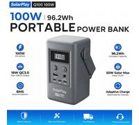 Estación de energía portátil SOLARPLAY Q100 de 25000 mAh, batería de iones de litio de 96,2 Wh, banco de energía portátil de 100 W con salida USB, para camping, hogar, autocaravana, carga de teléfonos