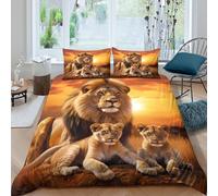 Estampado 3D Familia de Leones Cubierta de edredón Ropa de Cama Arte de la Fauna Salvaje de la Sabana Protector de edredón Extra Suave para Estudiantes compañeros de Piso familias Single（135x200cm）