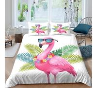 Estampado 3D Flamingo Sunglasses Funda de edredón Ropa de Cama con Funda de Almohada Calidad Funda para edredón Refinado para Padres compañeros Seres Queridos Super King（260x220cm）