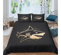 Estampado 3D SharkLogo Funda de edredón Ropa de Cama con Funda de Almohada Lujoso Funda para edredón Precioso para Amigos familias compañeros King（220x240cm）
