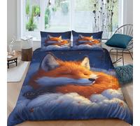 Estampado 3D Zorro durmiendo Funda para edredón Ropa de Cama con Funda de Almohada Ligero Escena Nocturna de fantasía Cubierta de edredón para Adolescentes Trabajadores Solteros Single（135x200cm）