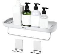 Estante adhesivo para ducha Unyqoos®, 42 x 12 cm, fabricado en ABS, sin necesidad de taladrar, capacidad de carga de 7 kg, con soporte para toallas extraíble y 2 ganchos – Estante para ducha, inodoro