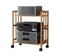 Estante AV de bambú ajustable en altura - Soporte rodante de 2 a 5 niveles para equipos de cine en casa y audio - Amplificador HiFi - 70 cm de altura 60 cm de longitud, diseño elegante
