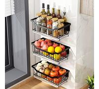Estante de 3 niveles para frutas y verduras montado en la pared, cesta de alambre de metal para almacenamiento de encimera de cocina, organizador de soporte de productos que ahorra espacio