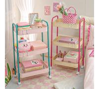 Estante de almacenamiento con carrito de Color contrastante de 3 capas, carrito móvil multicapa, estante de almacenamiento para aperitivos y cosméticos, estante móvil para baño y hogar Yellow