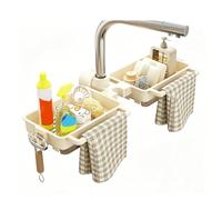 Estante de almacenamiento para grifo de cocina con abrazadera con cesta de drenaje de ABS para esponja, cepillo y paño de cocina, uso de almacenamiento lateral del fregadero, soporte organizador