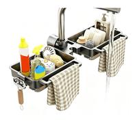 Estante de almacenamiento para grifo de cocina con abrazadera con cesta de drenaje de ABS para esponja, cepillo y paño de cocina, uso de almacenamiento lateral del fregadero, soporte organizador