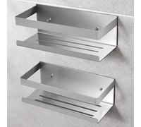 Estante de baño de acero inoxidable, estante de ducha de 2 piezas sin taladro, organizador de ducha para champú y gel de baño (plata, 2 piezas)