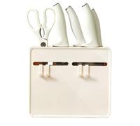 Estante de cocina que ahorra espacio, soporte para utensilios de pared con 4 ganchos ajustables, organizador moderno para ollas, sartenes, fijación sin taladro (beige)