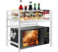 Estante de cocina Unyqoos® de 2 niveles, extraíble, fabricado en acero al carbono blanco, con capacidad de 40-63 cm y un peso máximo de 25 kg, con ganchos para microondas, tostadora y freidora de aire