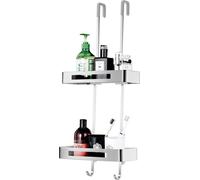 Estante de ducha colgante Unyqoos® – Estante de ducha de 2 niveles fabricado en acero inoxidable SUS304, antideslizante, sin necesidad de taladrar, con soporte para toallas, compatible con puertas de 