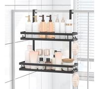 Estante de ducha de 2 niveles de Unyqoos® fabricado en acero al carbono, resistente al agua y a la oxidación. Incluye 4 ventosas y 8 ganchos. Se puede montar en la puerta o en la pared, ideal para cha