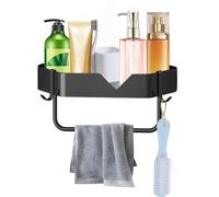 Estante de ducha de esquina autoadhesivo de acero inoxidable 304 de la marca Unyqoos®, con ganchos y soporte para toallas, ventosas transparentes de alta resistencia, capacidad de carga de hasta 18 kg