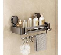 Estante de ducha para pared con ventosa y soporte para toallas, de aluminio, sin necesidad de taladrar, resistente a la corrosión, ideal para el baño