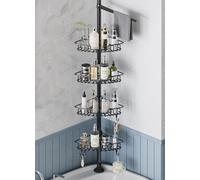 Estante de ducha sin taladrar esquina, estantería telescópica para ducha con 4 cestas, altura regulable con toallero y soporte para jabón, para ducha doméstica de 60 cm-305 cm, negro (negro-B)