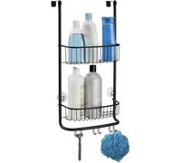 Estante de ducha Unyqoos® con 2 cestas y 3 ganchos, color , 30,5 x 16,5 x 61 cm, 1 unidad, acero con revestimiento de vidrio y tecnología anti-óxido, para colgar en la puerta (hasta 5 cm) sin necesida