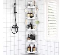 Estante de ducha Unyqoos® sin taladro: estante de esquina con 4 ganchos, resistente a la oxidación y al agua, de plástico y metal, con espacio adicional para baño, cocina o salón