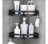 Estante de esquina para bañera Unyqoos® de aluminio brillante – Repisa de esquina para ducha con ganchos, montaje sin necesidad de taladrar, incluye 3 almohadillas adhesivas y un juego de tornillos, c